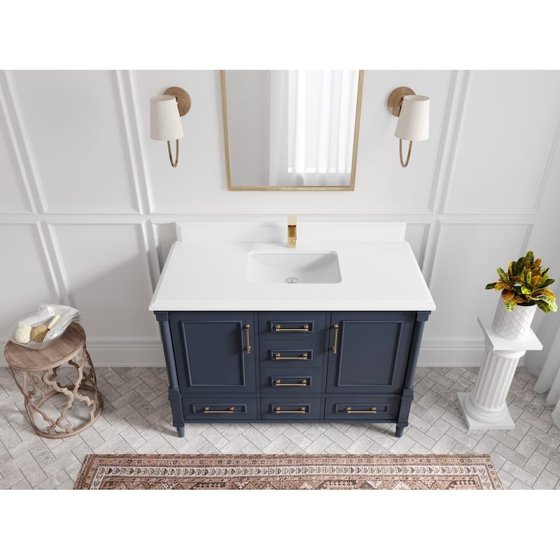 Willow Collections 48 in. W x 22 in. D Aberdeen Single Bowl Sink Bathroom Vanity with Countertop - 1.5" White Quartz - Hale Navy Blue