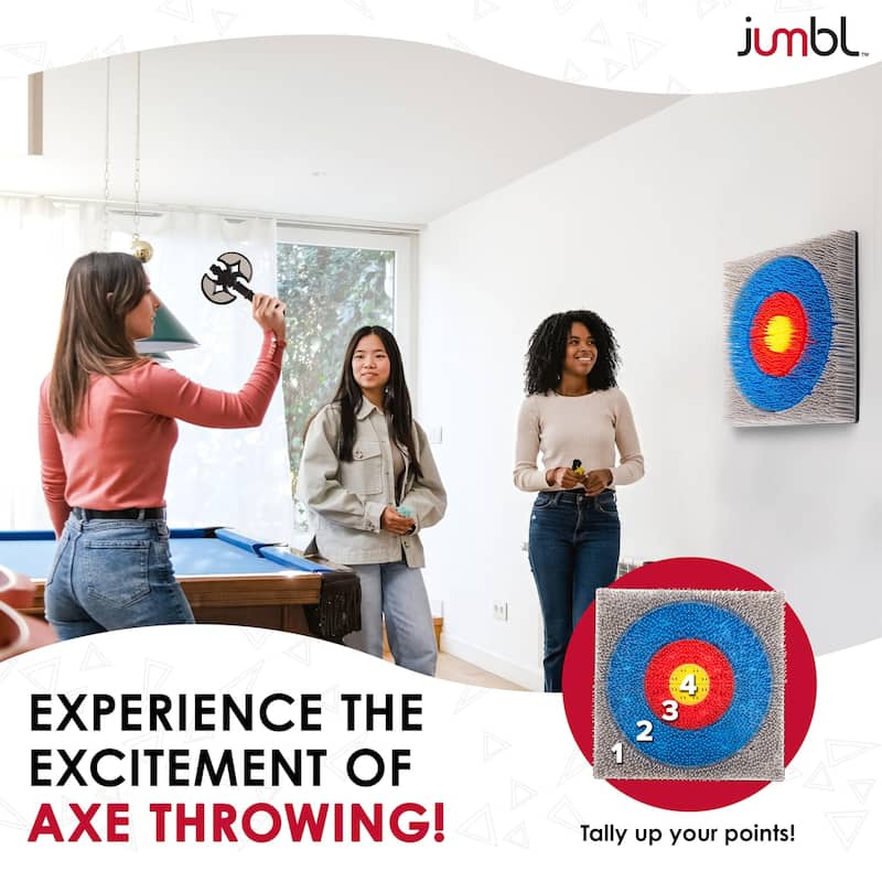 Jumbl Wall-Mounted Foam Axe Throwing Game with Bristle Target & Mount Kit - Multicolor