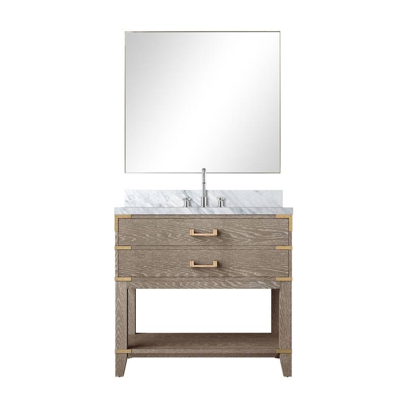 Norwalk Bath Vanity with Carrara Marble Top, Sink, Mirror and Faucet
