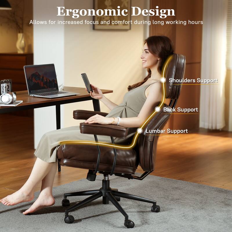 OVIOS PU Leather Ergonomic Lumbar Support Office Chair Desk Chair