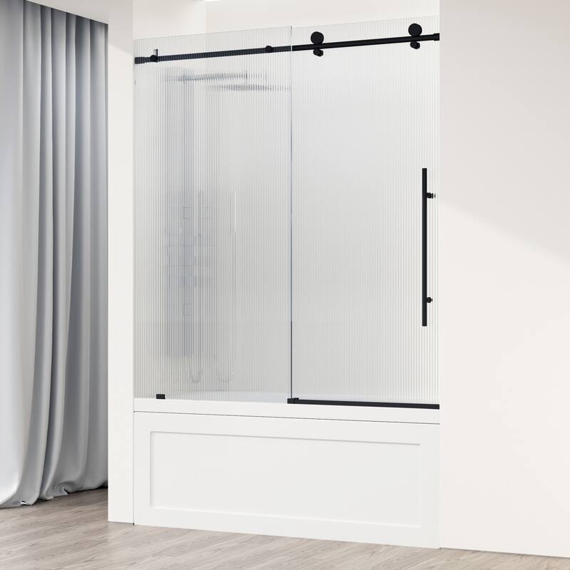 VIGO Elan E-Class 56" to 60" W x 66" H Frameless Sliding Tub Door in Matte Black - Right