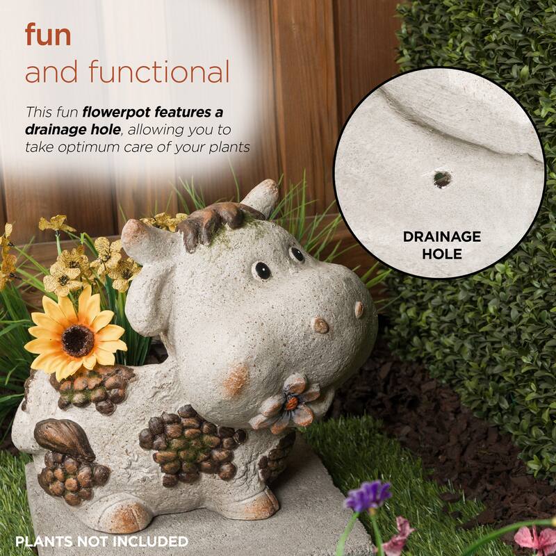 Smiling Cow Statue Planter with Drainage Hole