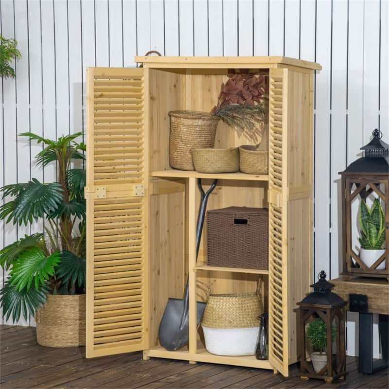 Outdoor Garden Storage Shed with 4 Shelves and Lockable Doors - 34.25" L x 18.25" W x 63" H