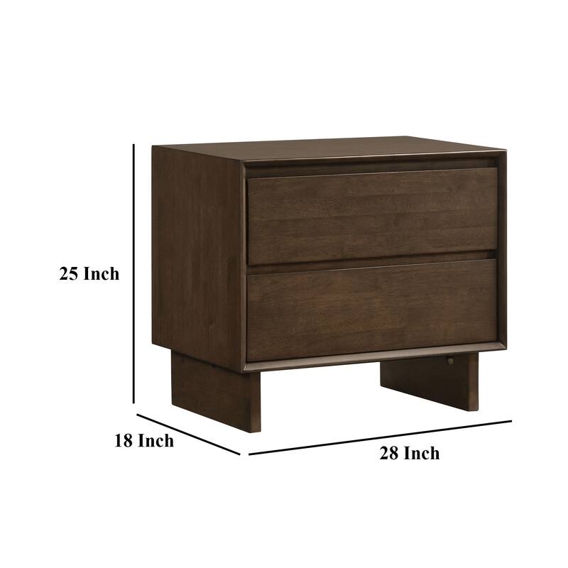 Genu Nightstand, 2 Drawers w Fingertip Handles, Warm Walnut Brown