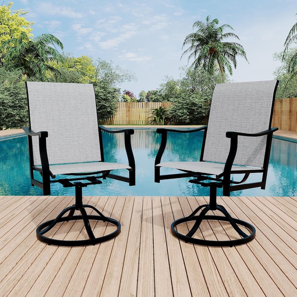 2PCS Outdoor Swivel Dining Chairs With Textilene Breathable Back