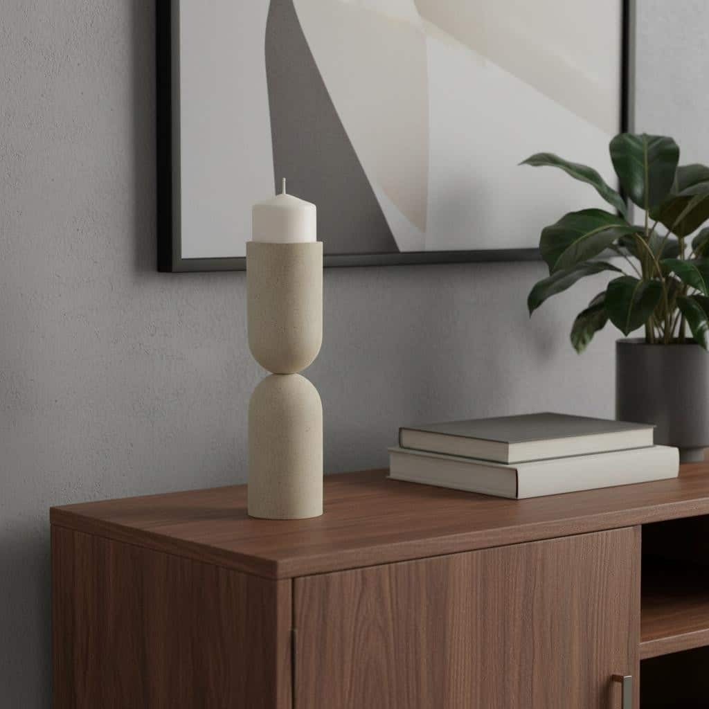 13" Beige Metal Abstract Tabletop Candle Holder