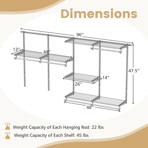 Metal and PP Adjustable Closet Organizer with Shelves and Rods