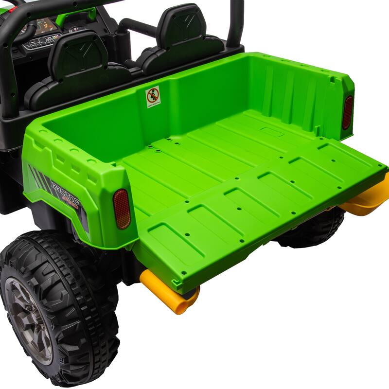 Realistic Children's Engineering Vehicle, Green Electric Dump Truck with Extra Shovel, Electric Vehicle with Double Doors