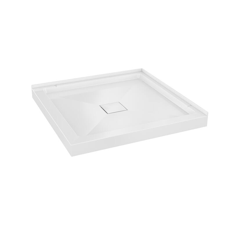 Marquette 36" X 36" Double-Threshold Shower Pan Base With Center Drain In Glossy White - 36 x 36