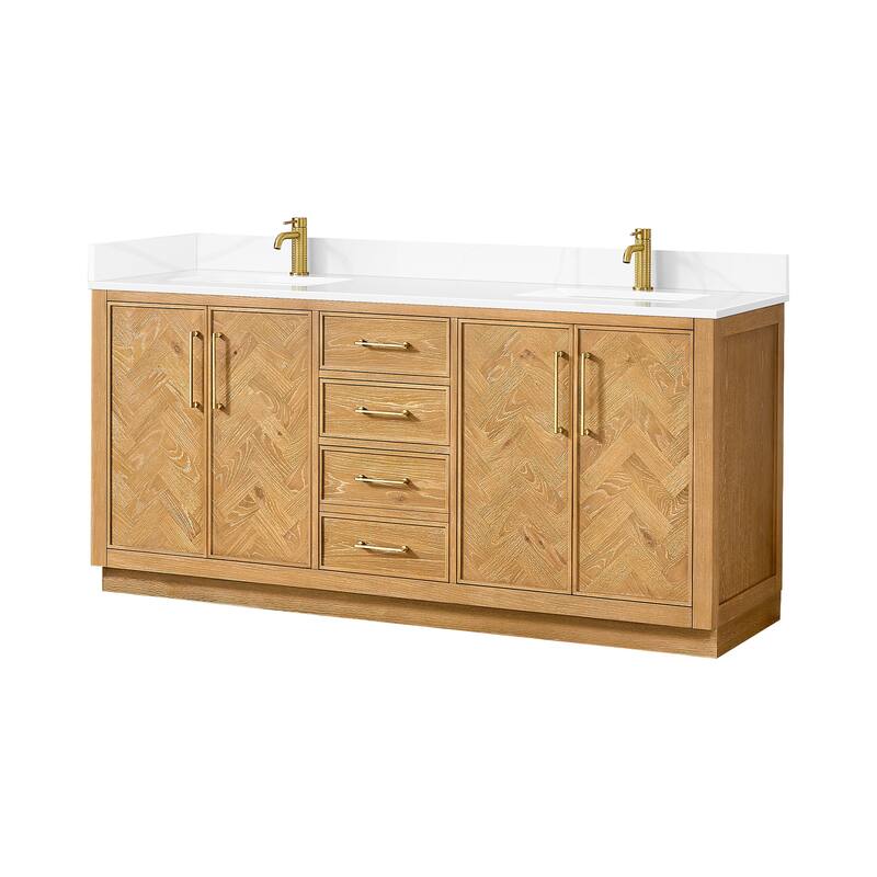 Jakarta Bath Vanity with Quartz Stone Top without Mirror - Oak Natural Brown - 72in.