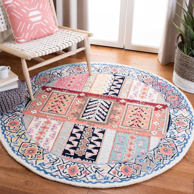 SAFAVIEH Handmade Bellagio Suruchi Modern & Contemporary Oriental Wool - 5' x 5' Round - Ivory/Gold - Runner/Round