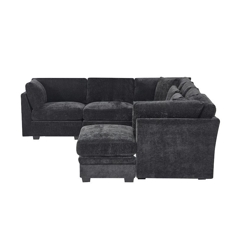 Christopher Knight Home - Verona 7-Piece Reversible Modular Fabric Sectional Sofa with Ottoman, Square Arms & Pillow Back