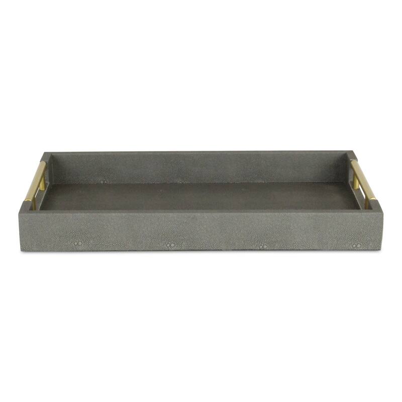 HomeRoots 16" Gray Wood Faux Shagreen Serving Tray With Handles