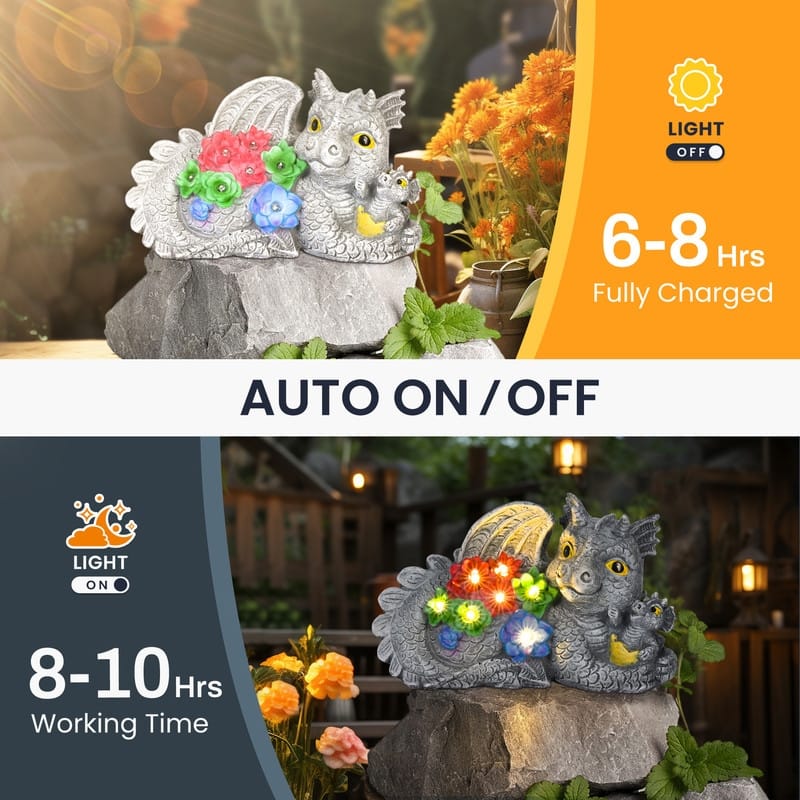 Solar Outdoor Garden Statues Dragon Statue Figurine Lights for Garden Decor, Ideal Gift for Housewarming & Birthday