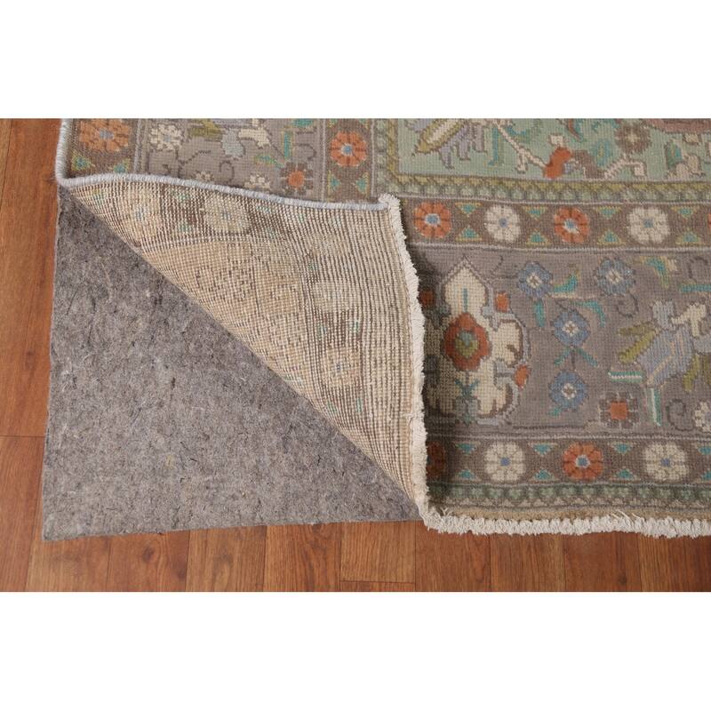 Gray Distressed Tabriz Persian Vintage Area Rug Handmade Wool Carpet - 9'7"x 13'0"