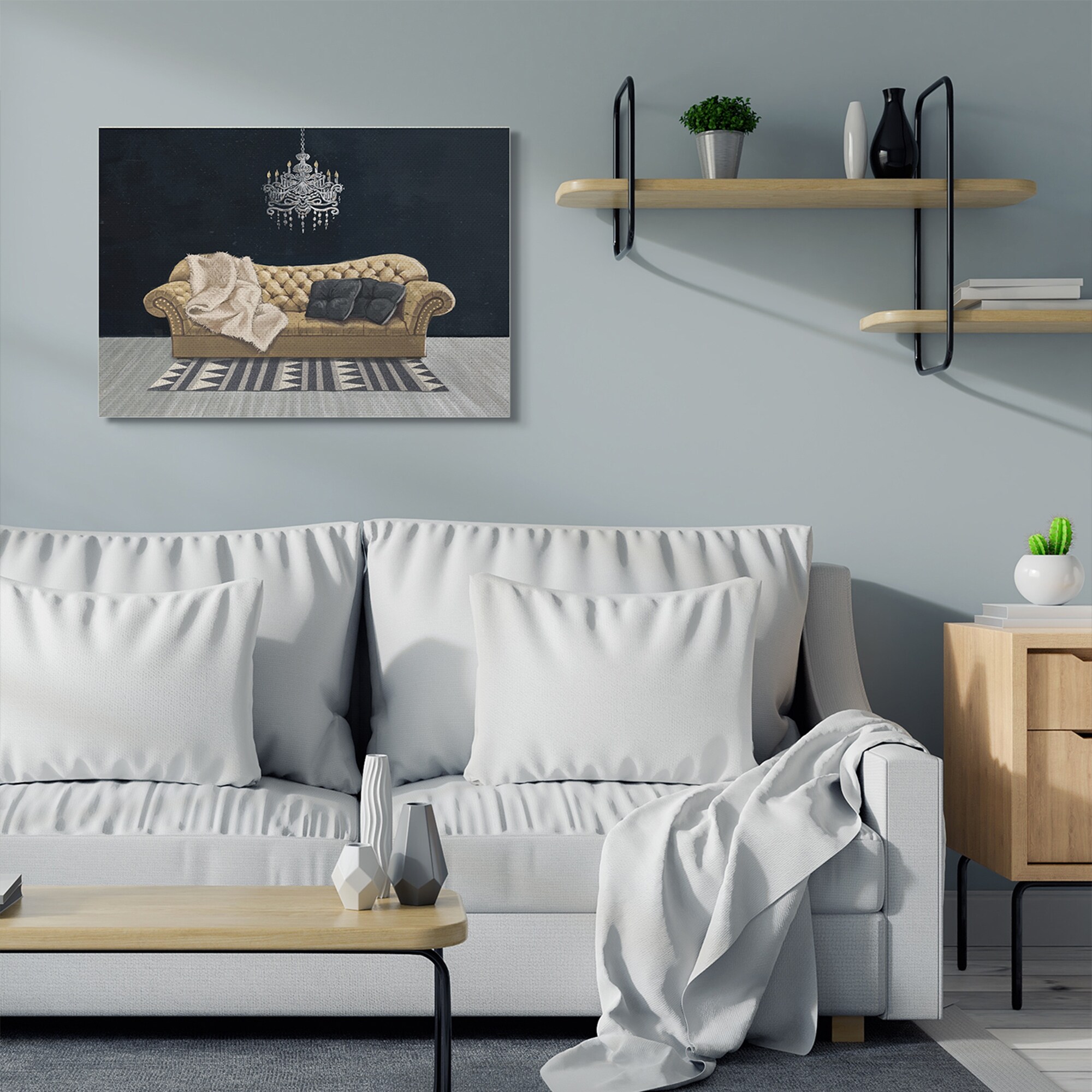 Stupell Modern Living Room Interior Design Blue Gold - Picture 11 of 20