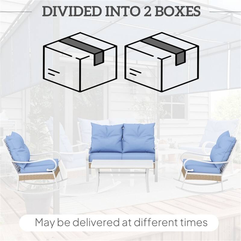 4-Piece Outdoor Patio Furniture Set PE Rattan Rocking Chairs Loveseat and Coffee Table with Cushions for Garden Balcony Deck