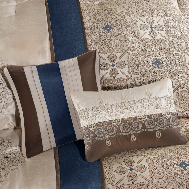 Madison Park Blaine 7 Piece Jacquard Comforter Set with Throw Pillows