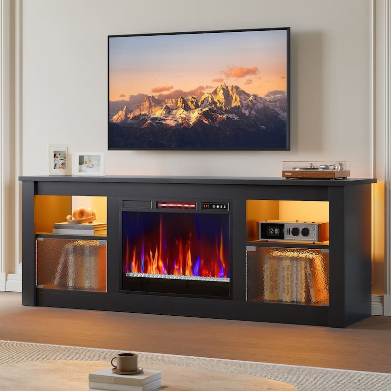 Bestier 63" Fireplace TV Stand with Remote Control 23" Electric Fireplace Heater and LED Lighting - 62 inches