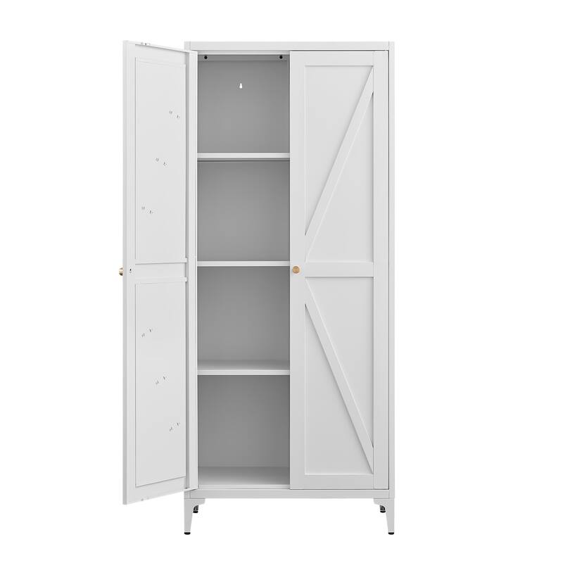 2 Doors Metal Storage Cabinet Kitchen Pantry Cabinet With Adjustable Shelves Tall Steel Cabinet Locker