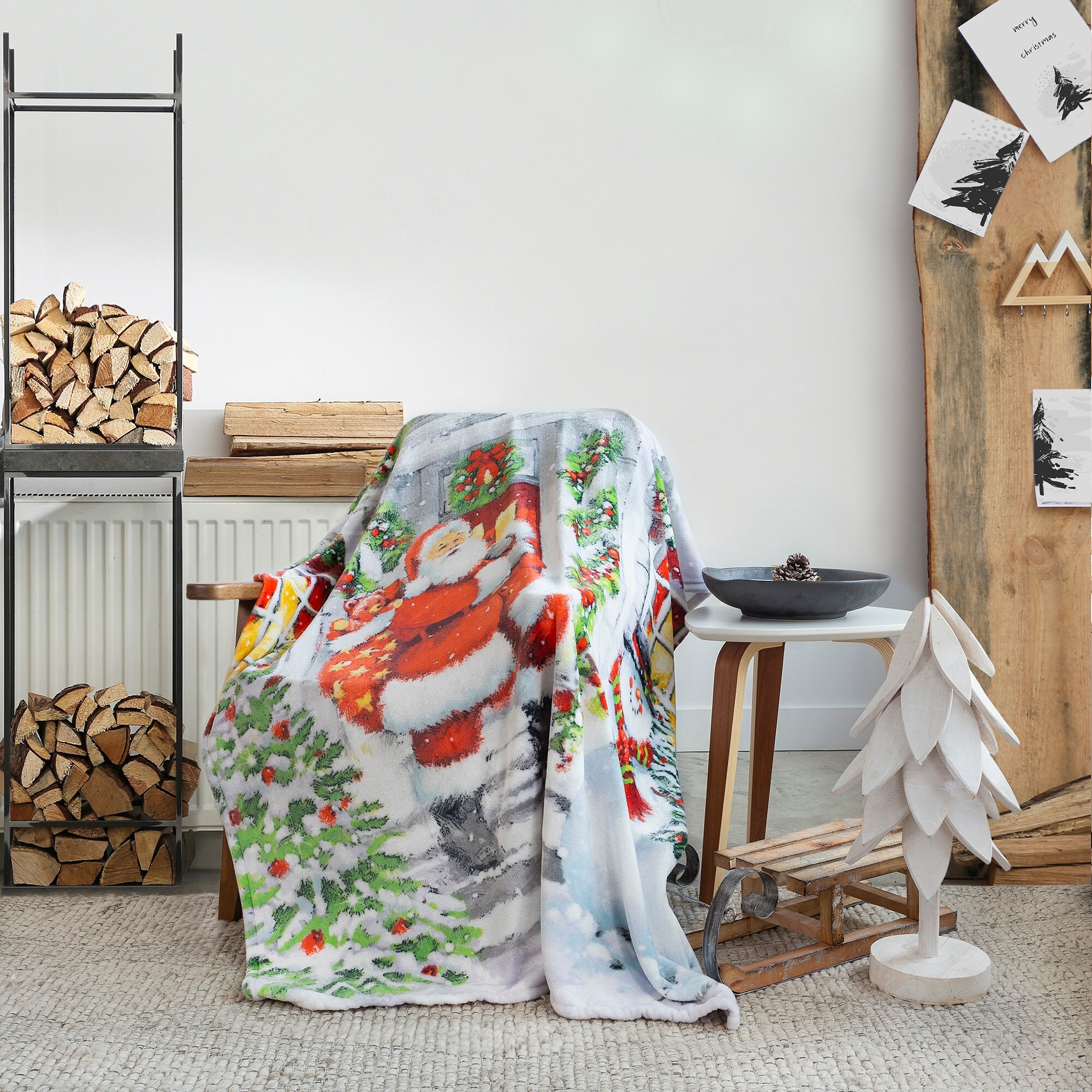 Premium Flannel Christmas Throw Blanket 60in x 48in (Jolly Santa