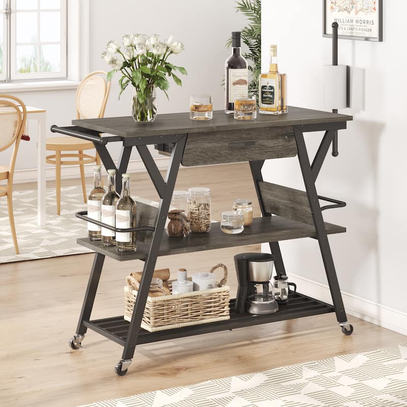 41.7 inch Wide Rolling Kitchen Island with Drawer,Coffee Bar Station with Storage - 41.7 inch