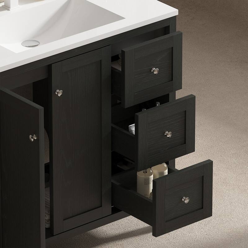 Bathroom Vanity with Top Sink Freestanding Vanity Set with Mirror Cabinet
