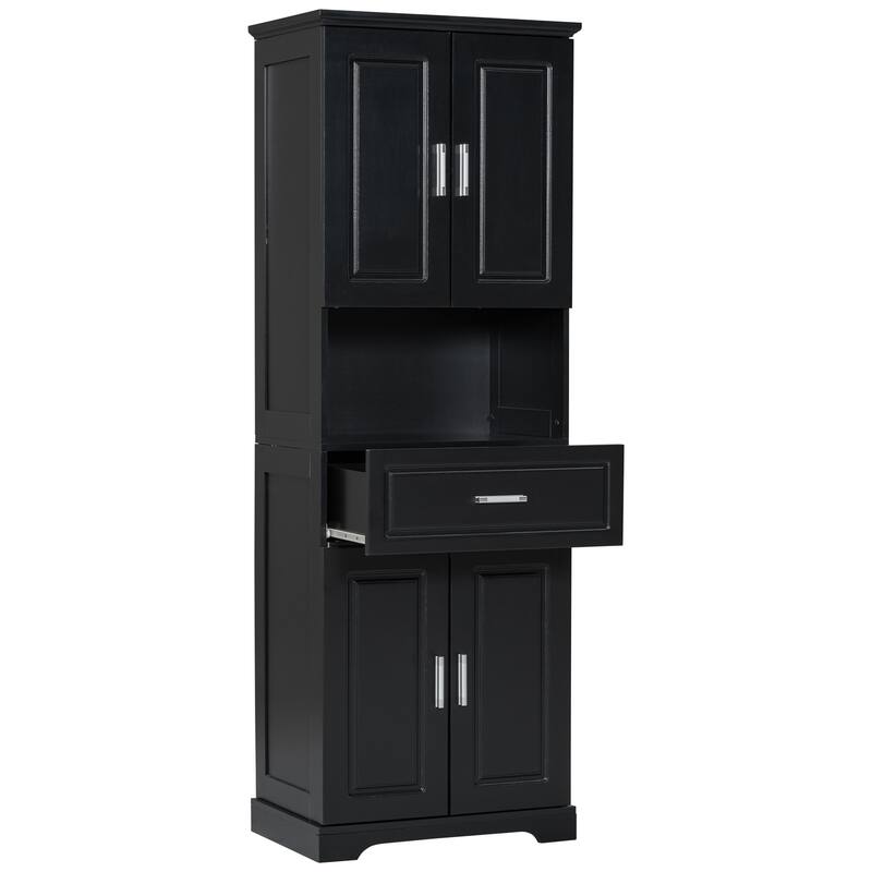Tall Bathroom Cabinet with 4 Doors, Large Bathroom Moisture Proof Storage Cabinet with Open Shelves, Upper Storage Cabinet