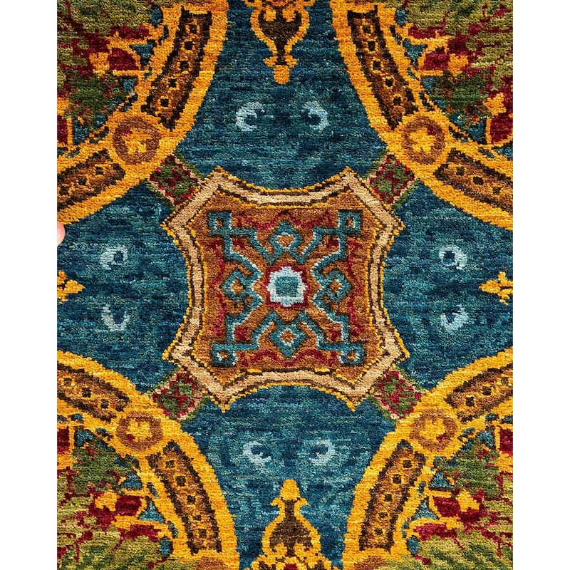 Overton Hand Knotted Wool Vintage Inspired Modern Contemporary Suzani Blue Area Rug - 8' 2" x 10' 6"
