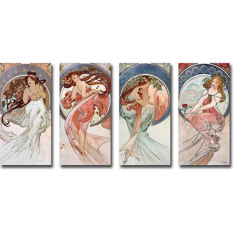 Music, Dance, Poetry, & Painting by Alphonse Mucha 4-pc Gallery Wrapped Canvas Giclee Art Set (16 in x 8 in Each Canvas in Set)