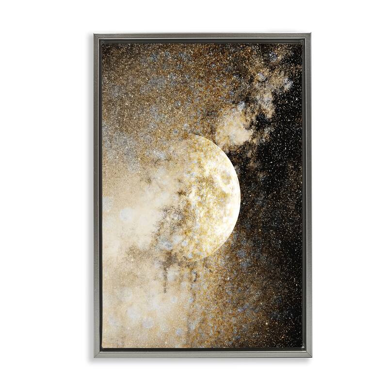 Stupell Starry Nebula Full Moon Framed Floater Canvas Wall Art Design By Gemma Bardot - 21 x 31 - Grey
