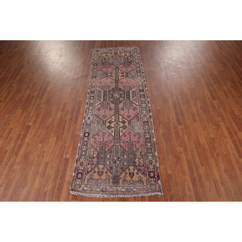 Distressed Bakhtiari Persian Runner Rug Handmade Wool Carpet - 3'5" x 10'0"