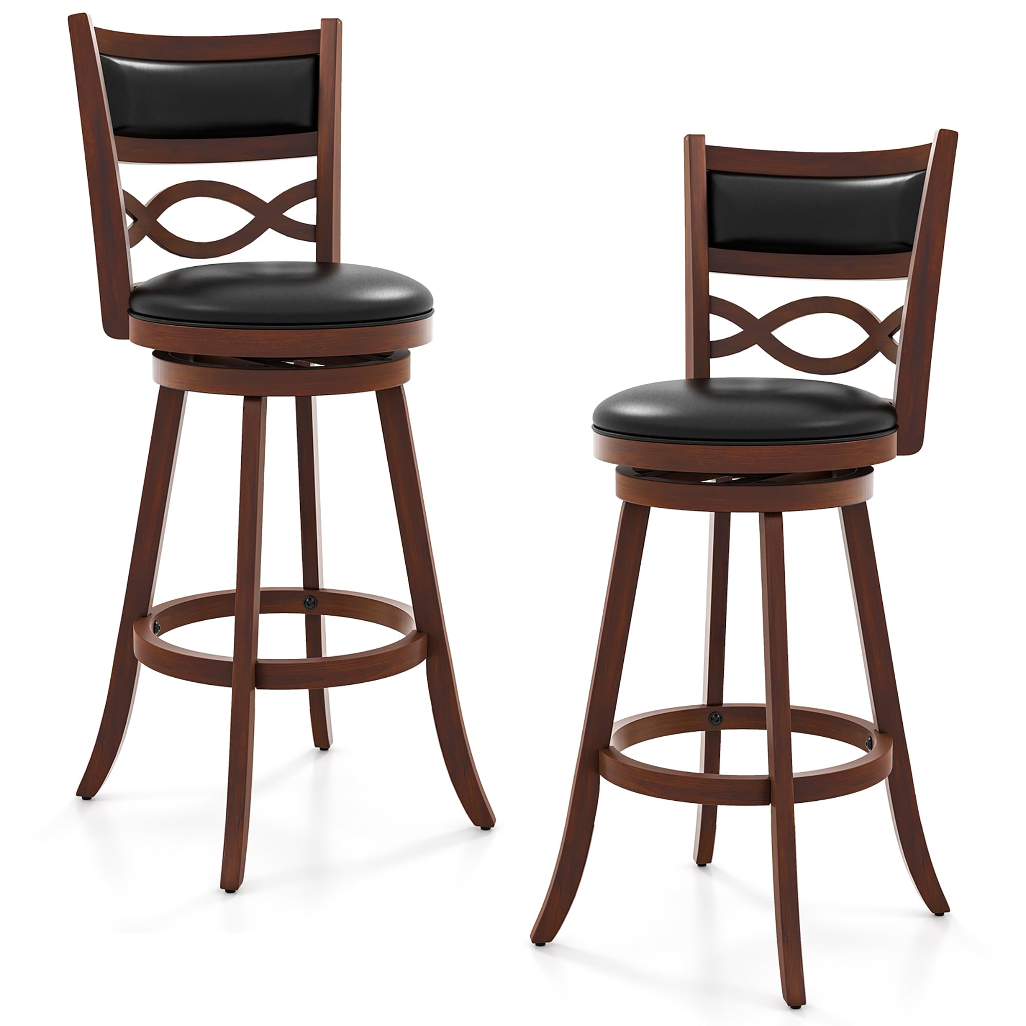 Gymax 29'' Bar Height Stools Set of 2 w/Rubber Wood Frame Faux Leather