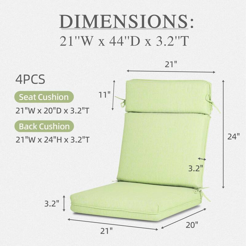 Aoodor Outdoor High Back Dining Chair Cushion Set, 44"x21"x3.2", Set of 4 - 44"x21"x3.2"