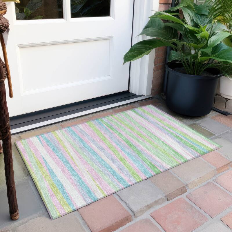 Machine Washable Indoor/ Outdoor Modern Stripes Chantille Rug