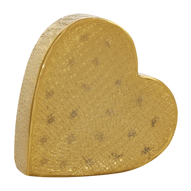 Gold or Silver Aluminum Metal Slanted Heart Sculpture with Cube Textured Exterior