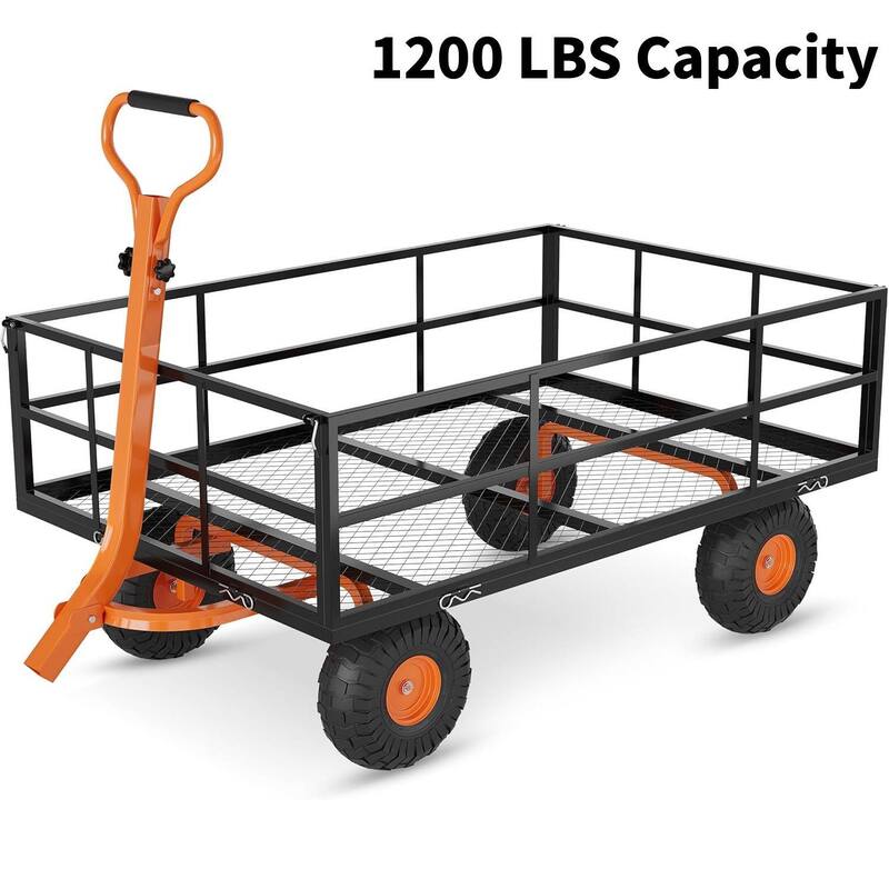 1200 LBS Heavy Duty Steel Garden Cart, Utility Yard Wagon for Landscaping, Lawn, Farm, Outdoor Use - Black