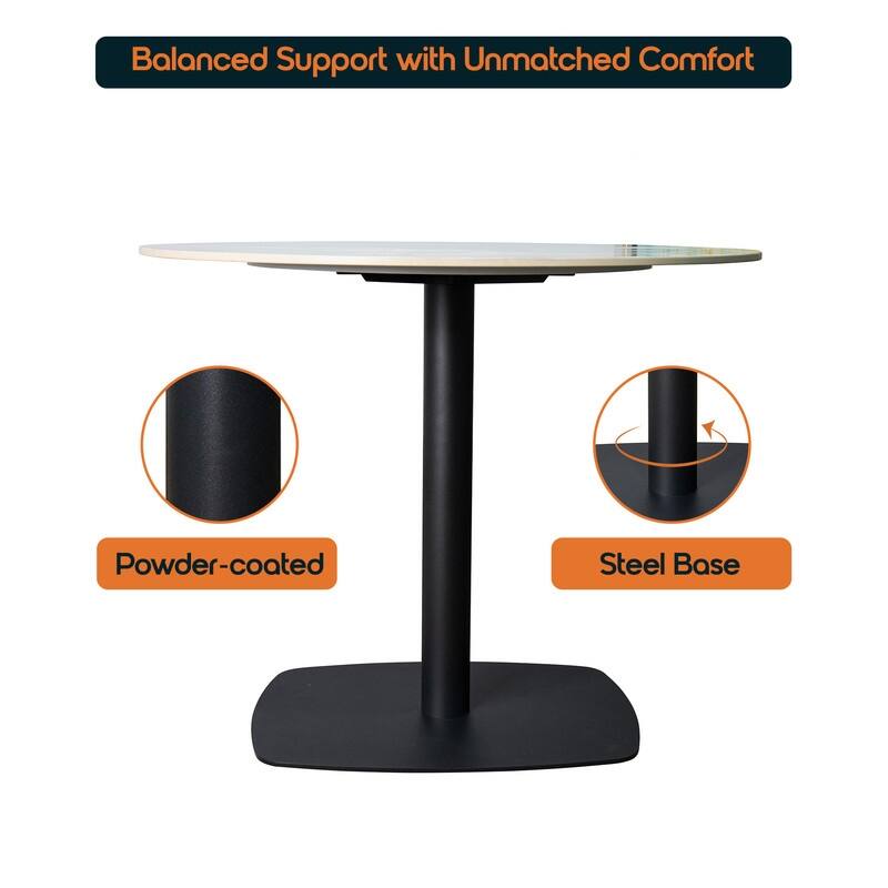 Vail Round Dining Table 36 in. Sintered Stone Tabletop in Black Stainless Steel Square Pedestal Base for Kitchen and Dining Room