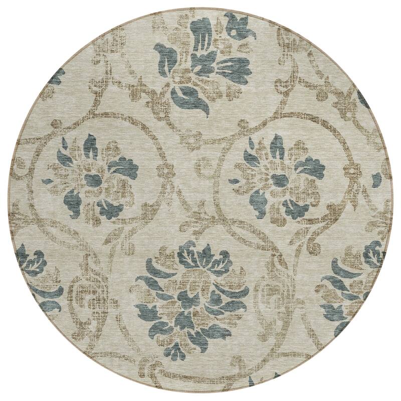 Machine Washable Indoor/ Outdoor Chantille Floral Scroll Rug