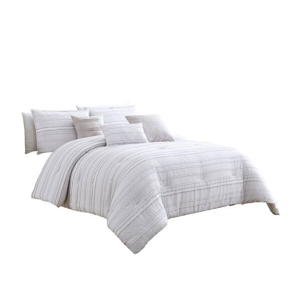 Shop 6 Piece Queen Cotton Comforter Set With Frayed Edges White And Gray Overstock 31798392