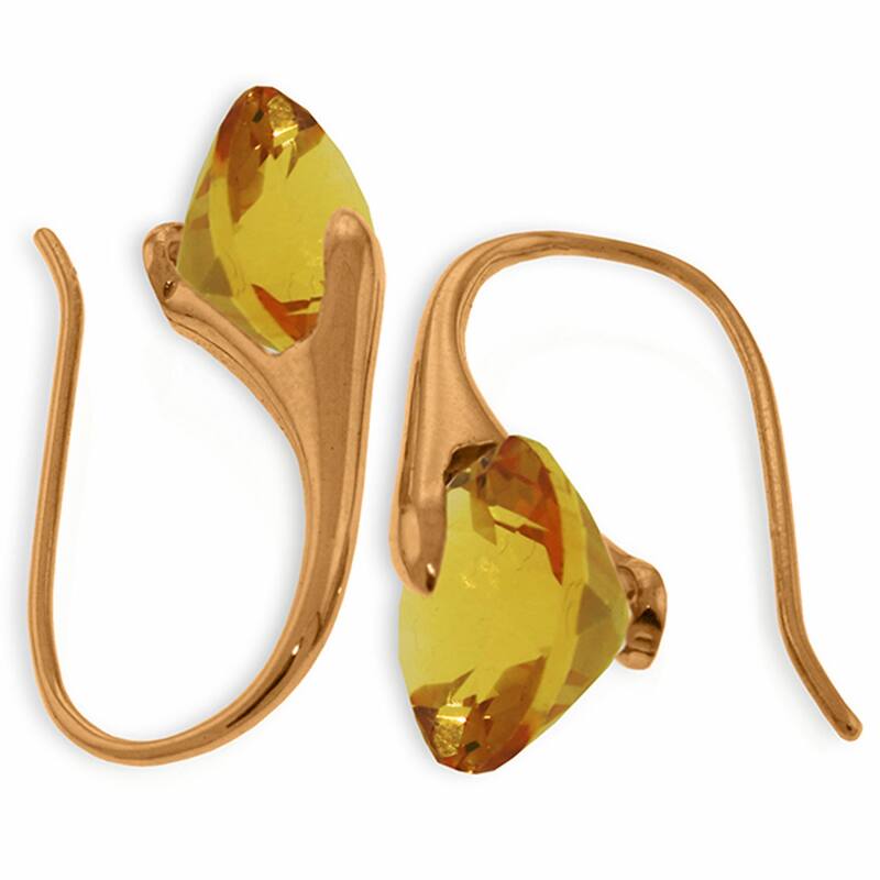 14K Solid Gold Fish Hook Natural Citrine Certified Gemstone Earrings