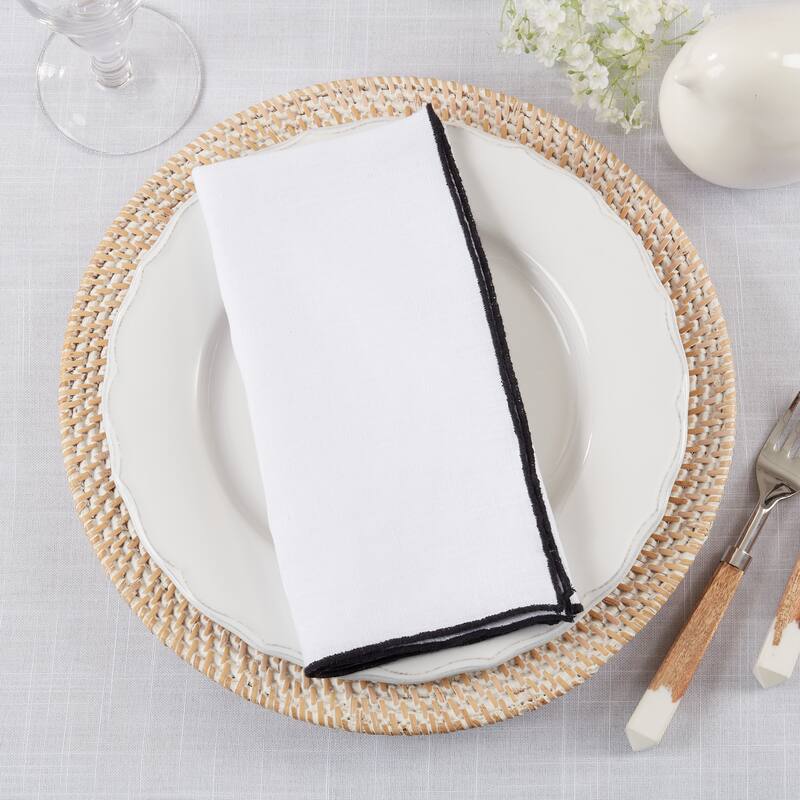Stonewashed Linen Napkins With Stitched Border Design (Set of 4)