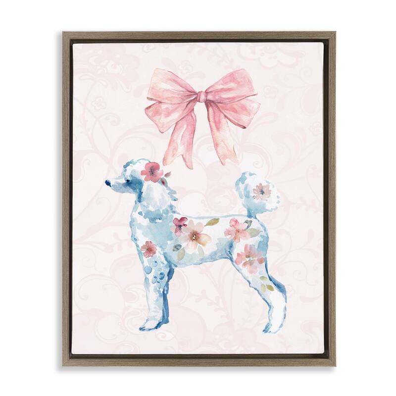 Stupell Pastel Floral Dog Framed Floater Canvas Wall Art Design By Carol Robinson - 25 x 31 - Brown