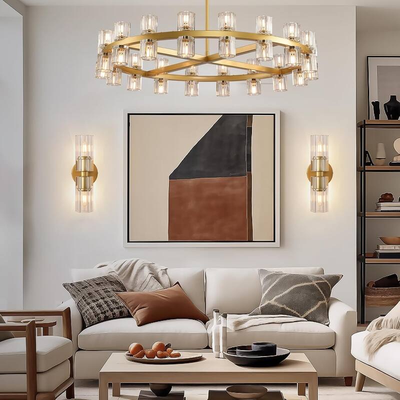 2 Light Entryway light Brass Cylindric light Metal, Crystal wall light
