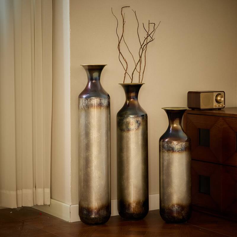 Floor metal vase modern style decoration home droplet shaped white metal vase 3-piece set gorgeous home decoration