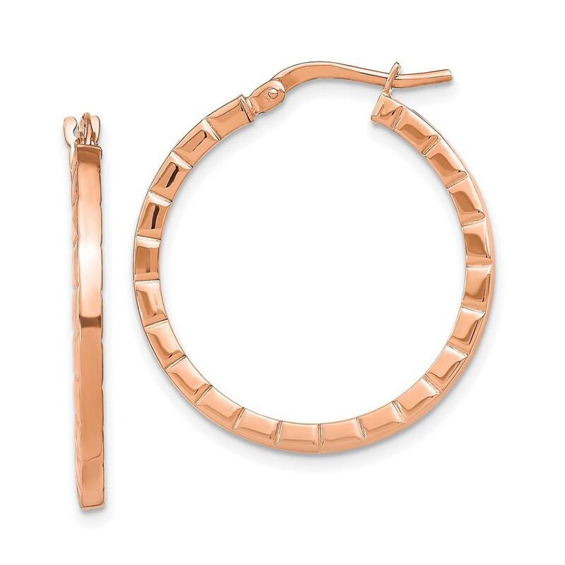 Curata 14k Rose Gold Striped Edge Hoop Earrings - 27.1x26mm