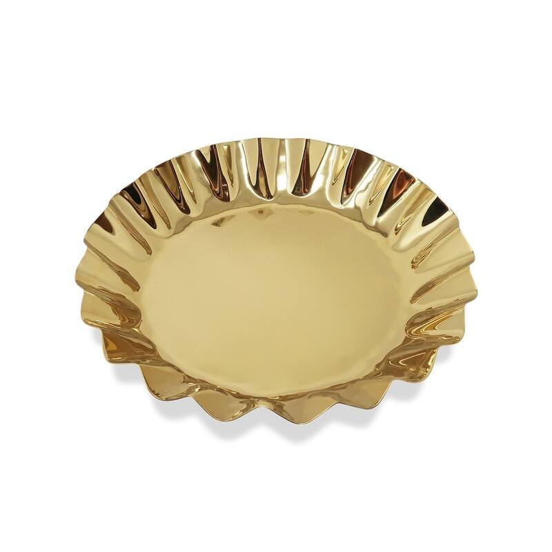 Tray with Wavy Edge 14.25"D Stainless Steel