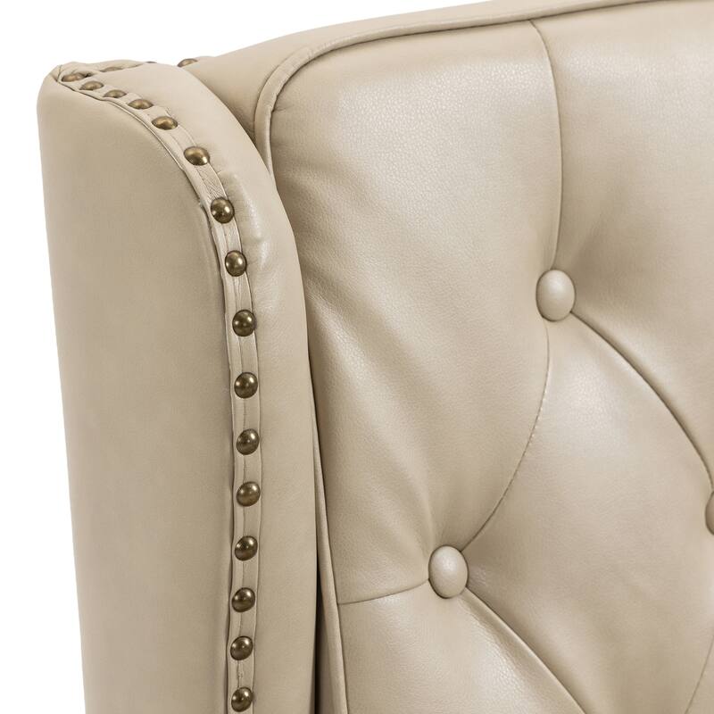 PU Leather Upholstered Accent Chair, Button Tufted Wingback Armchair, Leisure Reading Chair with Solid Wood Legs
