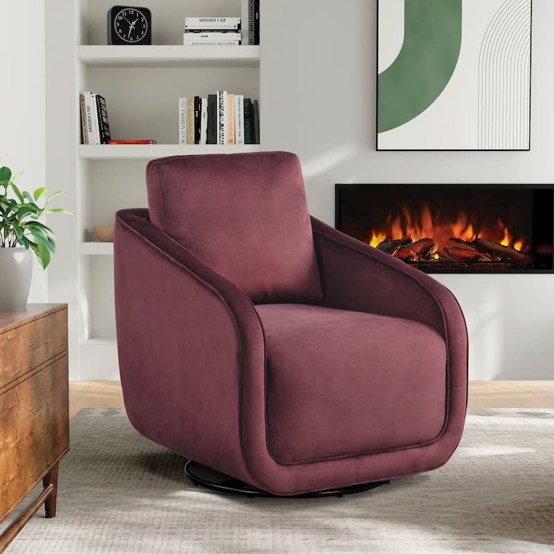 Studio Living Landon Swivel Accent Chair in Velvet Fabric - Plum