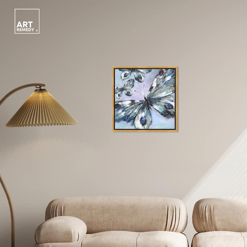 Art Remedy Butterfly Trio Framed Butterfly 1 Piece Canvas Wall Art